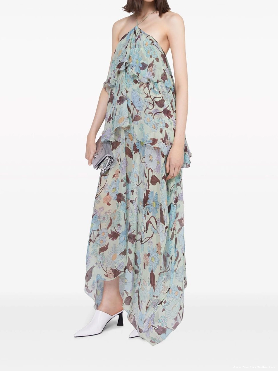 Cheap McCartney Stella Lady Women dress Garden-print chiffon silk 0415